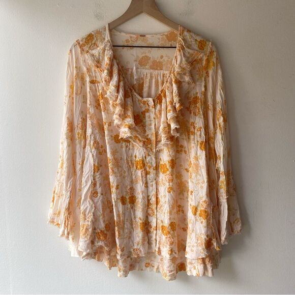 free people loretta printed oversized tunic in tea combo orange and white xs - Picture 2 of 11
